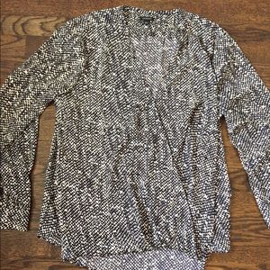 Ann Taylor Faux Wrap Navy Cream Blouse large